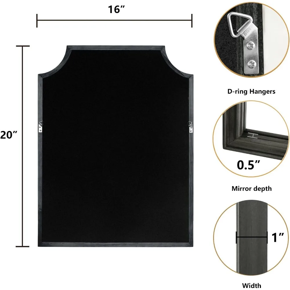 Wellenförmiger, rechteckiger schwarzer Wandspiegel, 40,6 x 50,8 cm, für kleine Badezimmer-Waschtisch, Flur und Schlafzimmer, dekorativer Spiegel