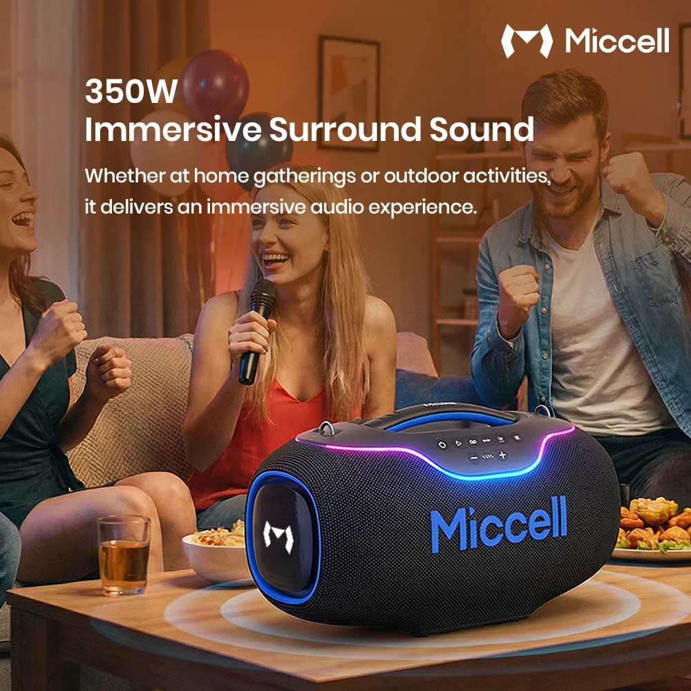 Miccell Powerful 350W Speaker With LED Lights And Built-in Mic For Outdoor Parties, Home Gatherings, And Music Lovers