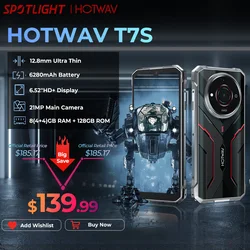 [World Premiere] HOTWAV T7S Ultra Thin Rugged Smartphone 6.52'' HD+ 4GB RAM 128GB ROM MobilePhone 6280mAh Battery 21MP Cellphone