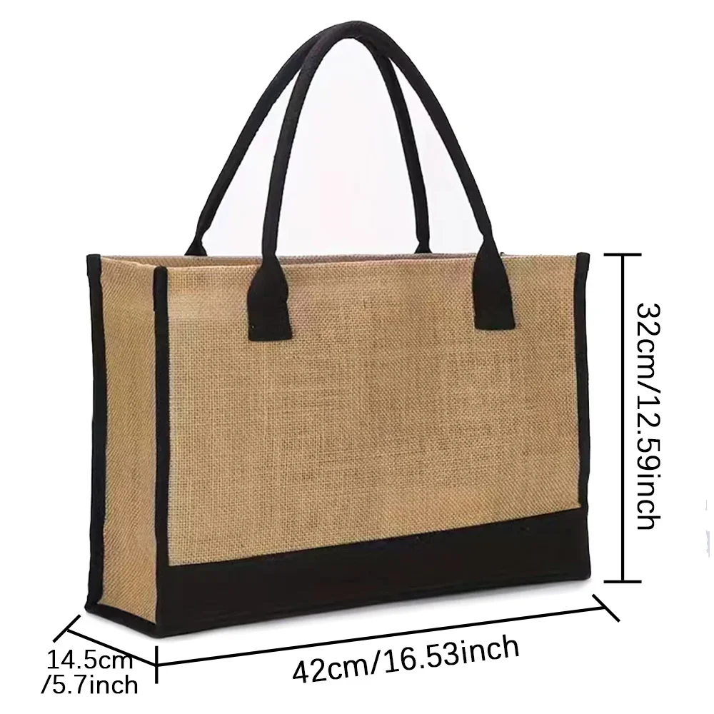 Shopping Bag Burlap Tote Bag Jute Bags Lightweight Handbag Portable LargeCapacity Women Grocery Organizer Garland Letter Pattern