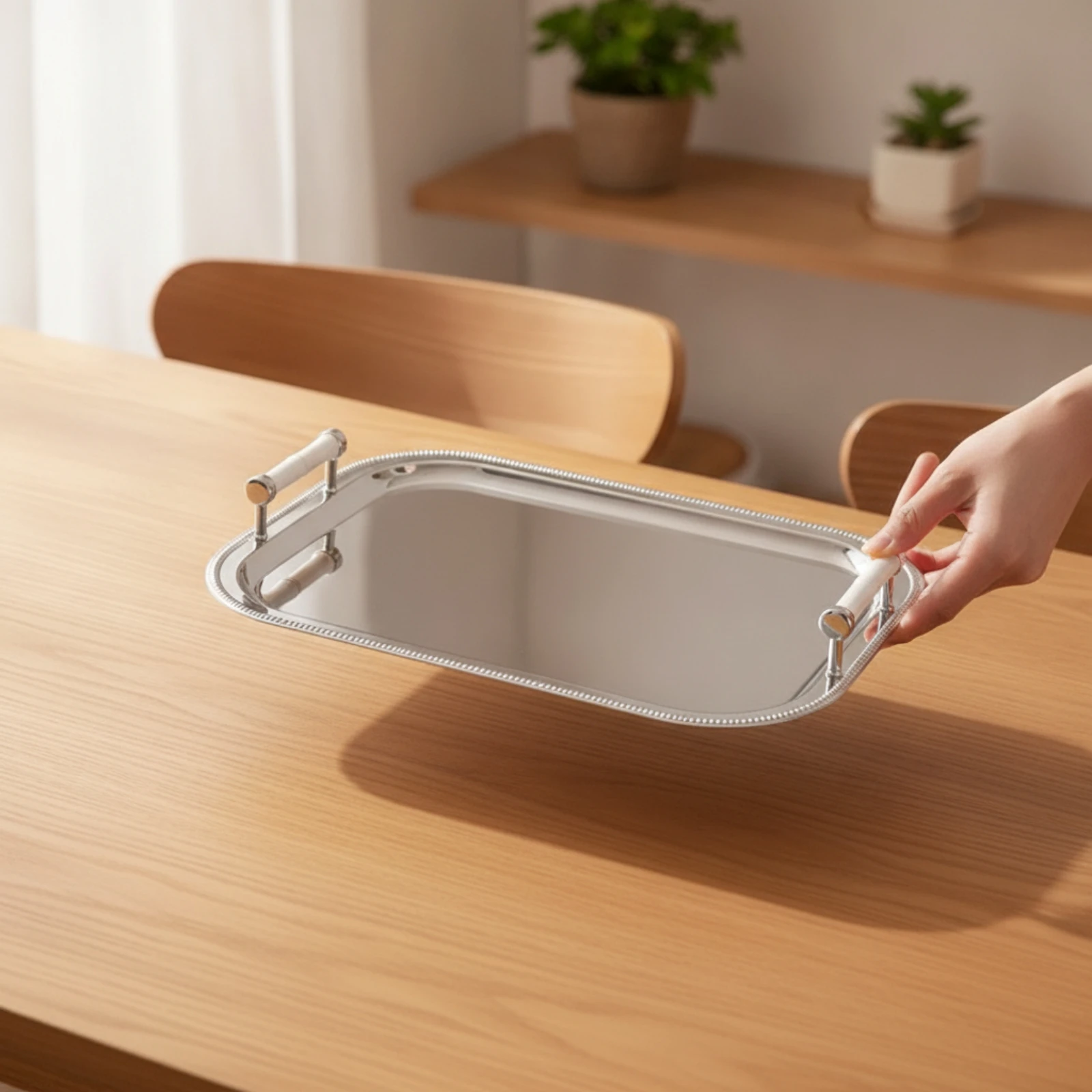 Stainless Steel Tray with Handles Rust-Resistant Rectangular Tray with Handles Spacious Multipurpose for Dining Table, Vanity