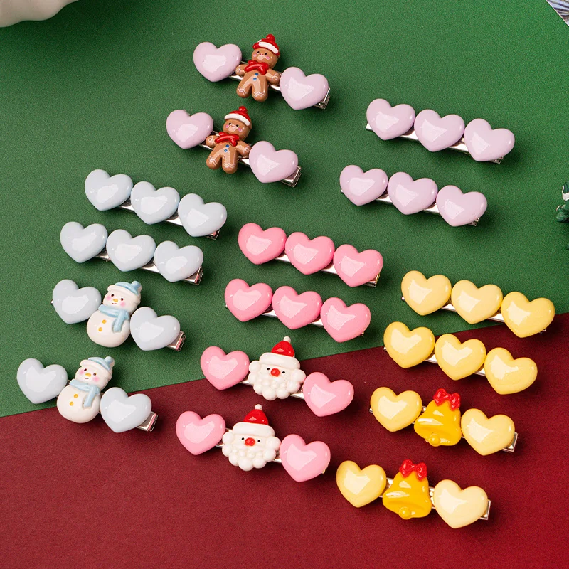 

DIY Dopamine Heart-shaped Hair Clip for Women's Holiday Decoration Santa Claus Side Clip Sweet Girl Hair Clip Hair Accessories