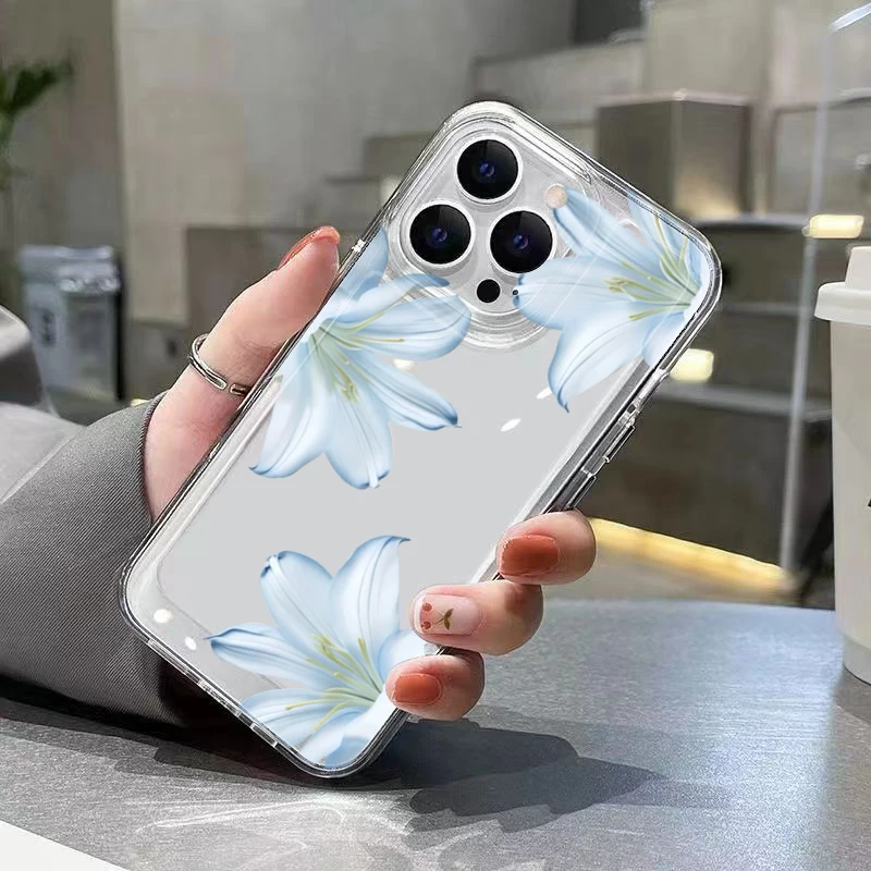 Fashion Exquisite White Lily Flower Phone Case For iPhone 17 16 15 Pro Max 14 13 12 11 XS X 8 Plus 16E 17 Air Transparent Cover view 3