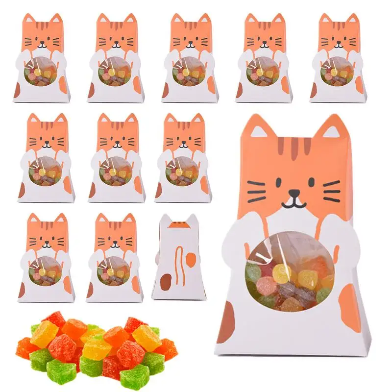 12pcs/lot Lovely Dog Cat Candy Box Cute Animal Gift Box Paper Gift Bags With Window For Kids Birthday Party Supplies&Decorations