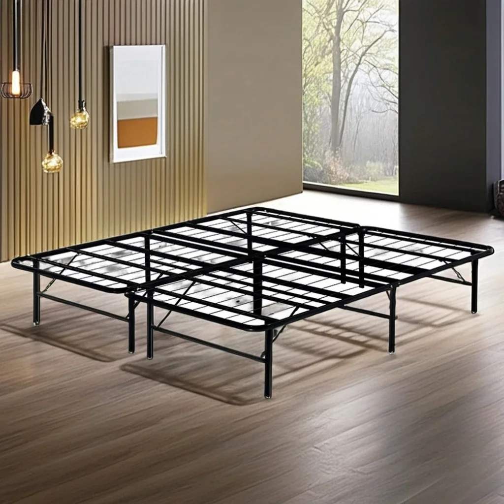 Frame Sturdy Support Quiet No Noise Quick Easy Setup Folding Bed Base Platform Bed Frame