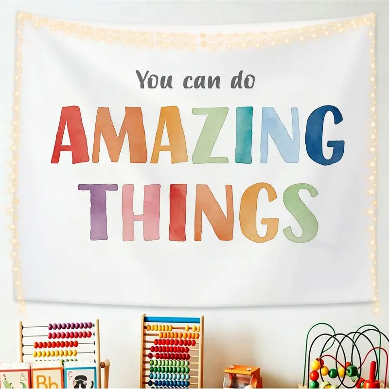 VIKAMA You Can Do Amazing Things Wall Tapestry Rainbow Letter Classroom Inspirational Home Decor Unique Gift Soft Durable Cozy