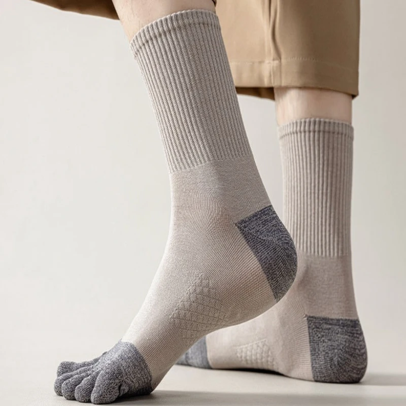 6 pairs men winter simple comfortable mid length socks anti odor toe socks Fashionable versatile five finger socks