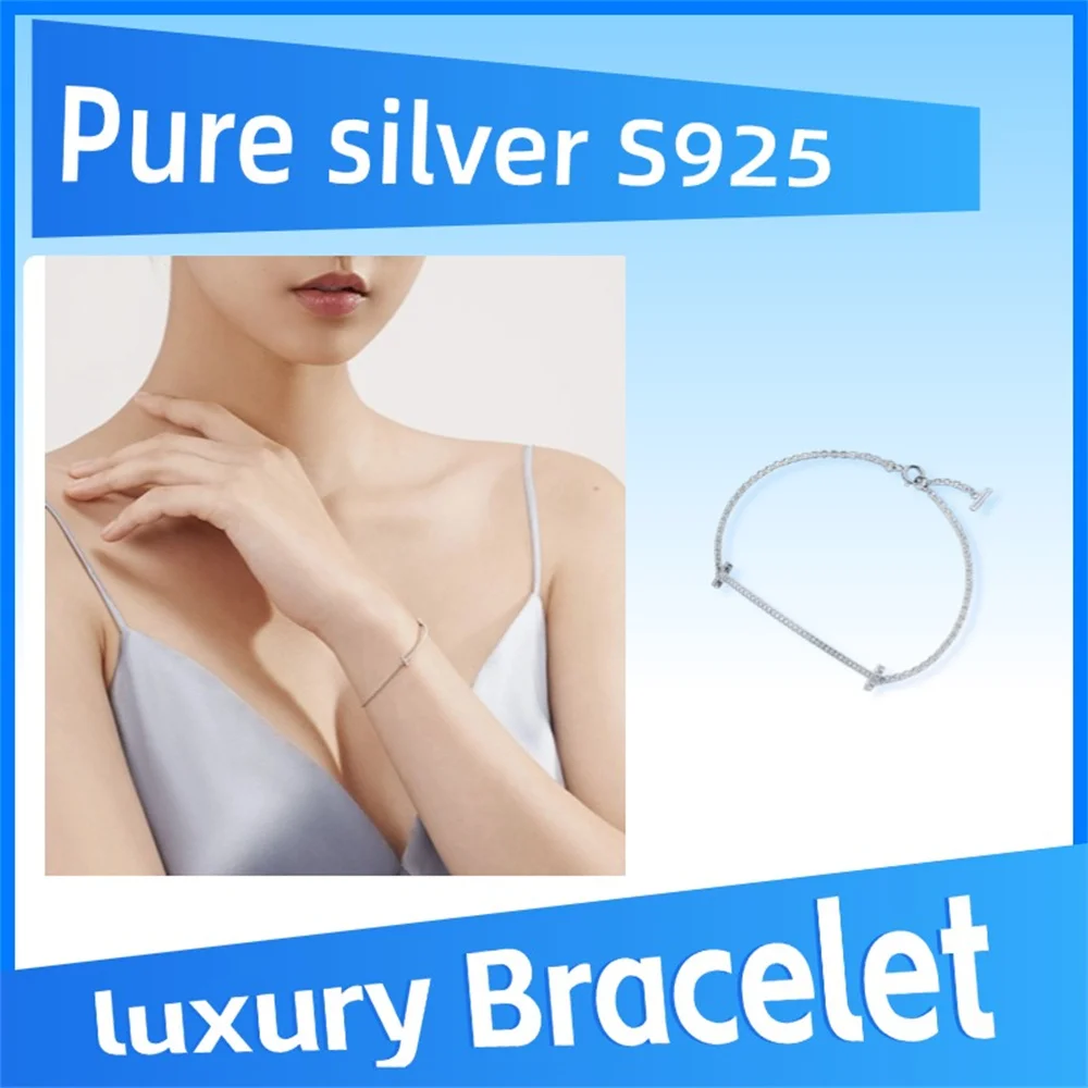 سوار en argent الاسترليني 925 بور، chaîne T Smile avec الماس، تصميم Elégant et charmant، جودة عالية pour femmes