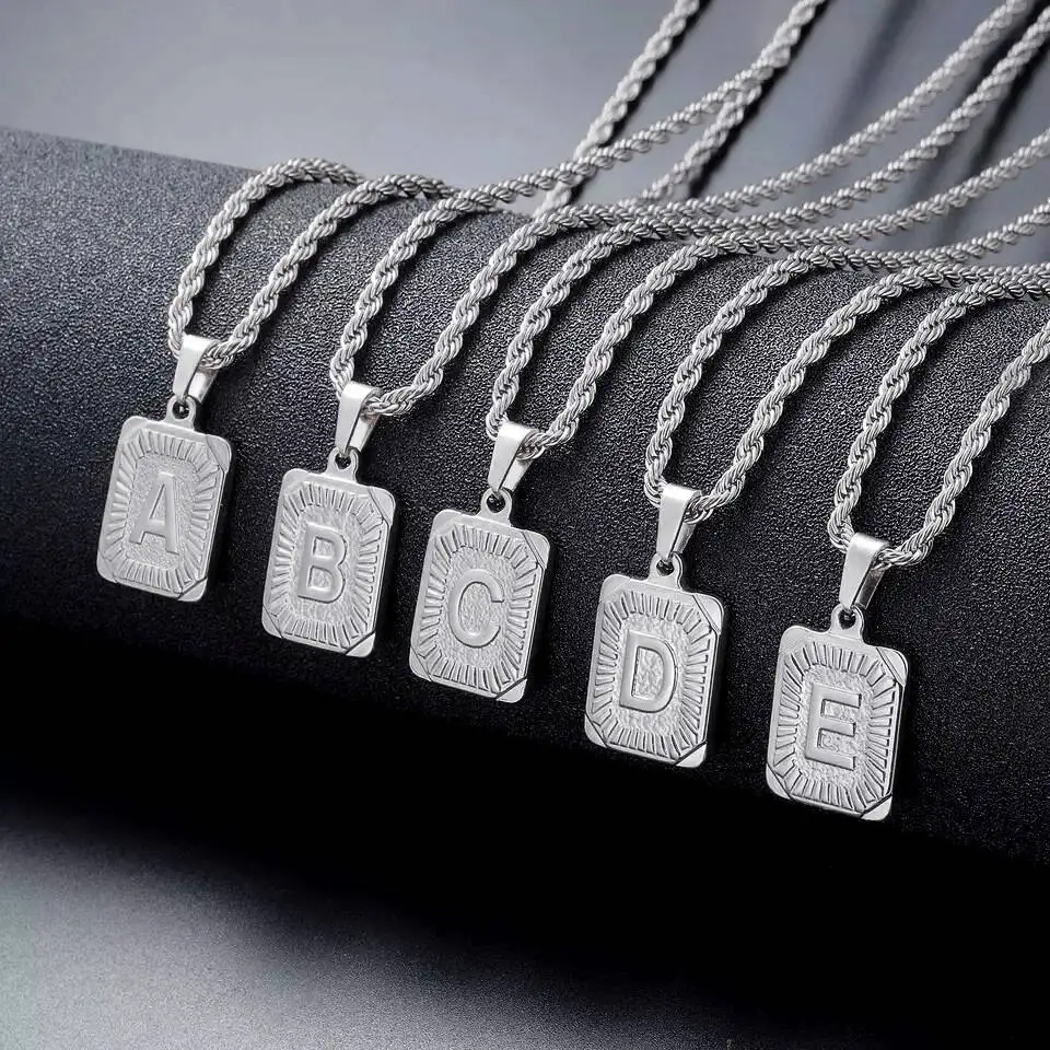 1pc 18K Gold-Plated Capital Letter Stainless Steel Twist Chain Necklace - Personalized A-Z Letter Pendant for Men and Women