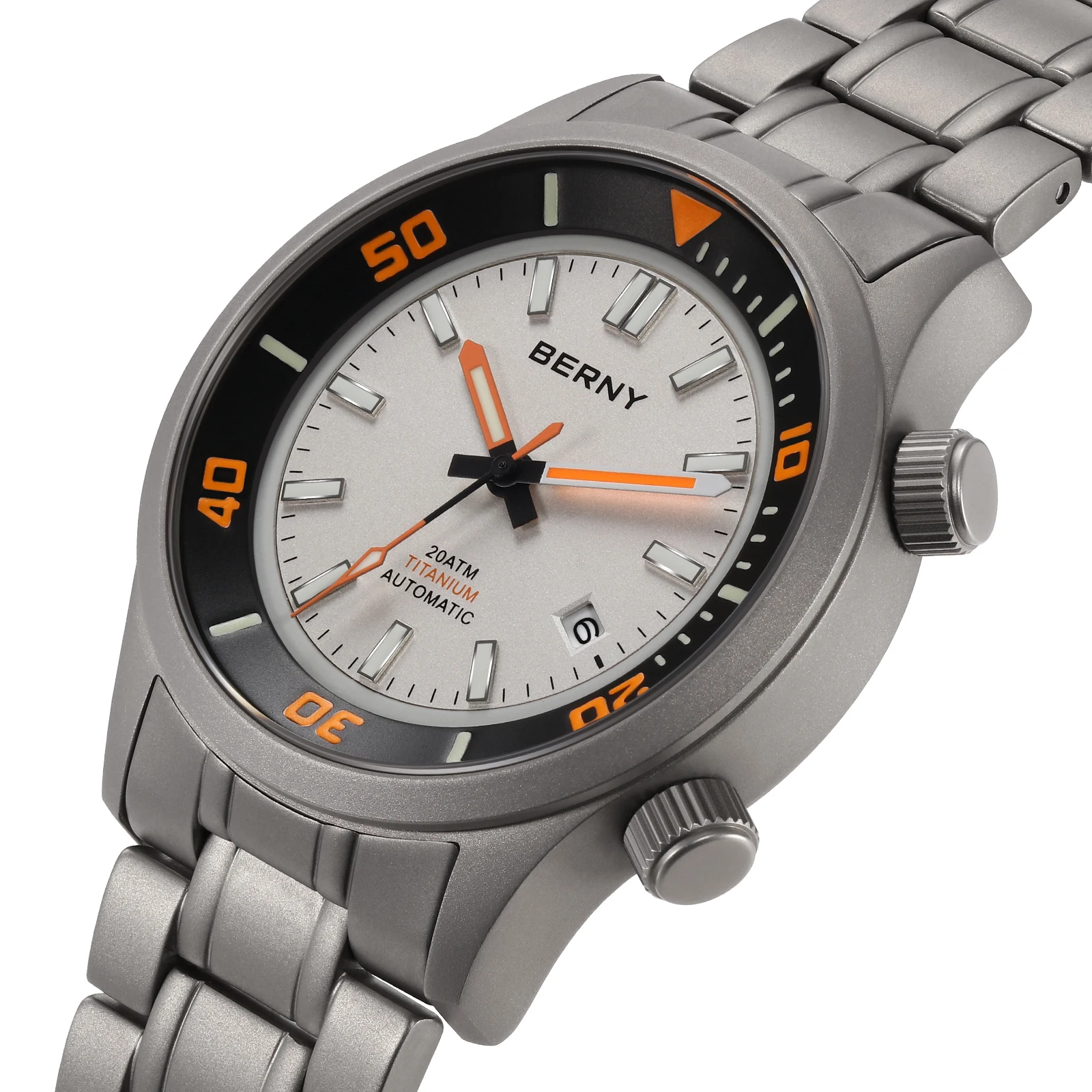 BERNY Automatic Full Titanium Diver Watch For Men Supper Luminous Sappire AR Coated Miyota 8215 20ATM Top Mechanical Diver Watch