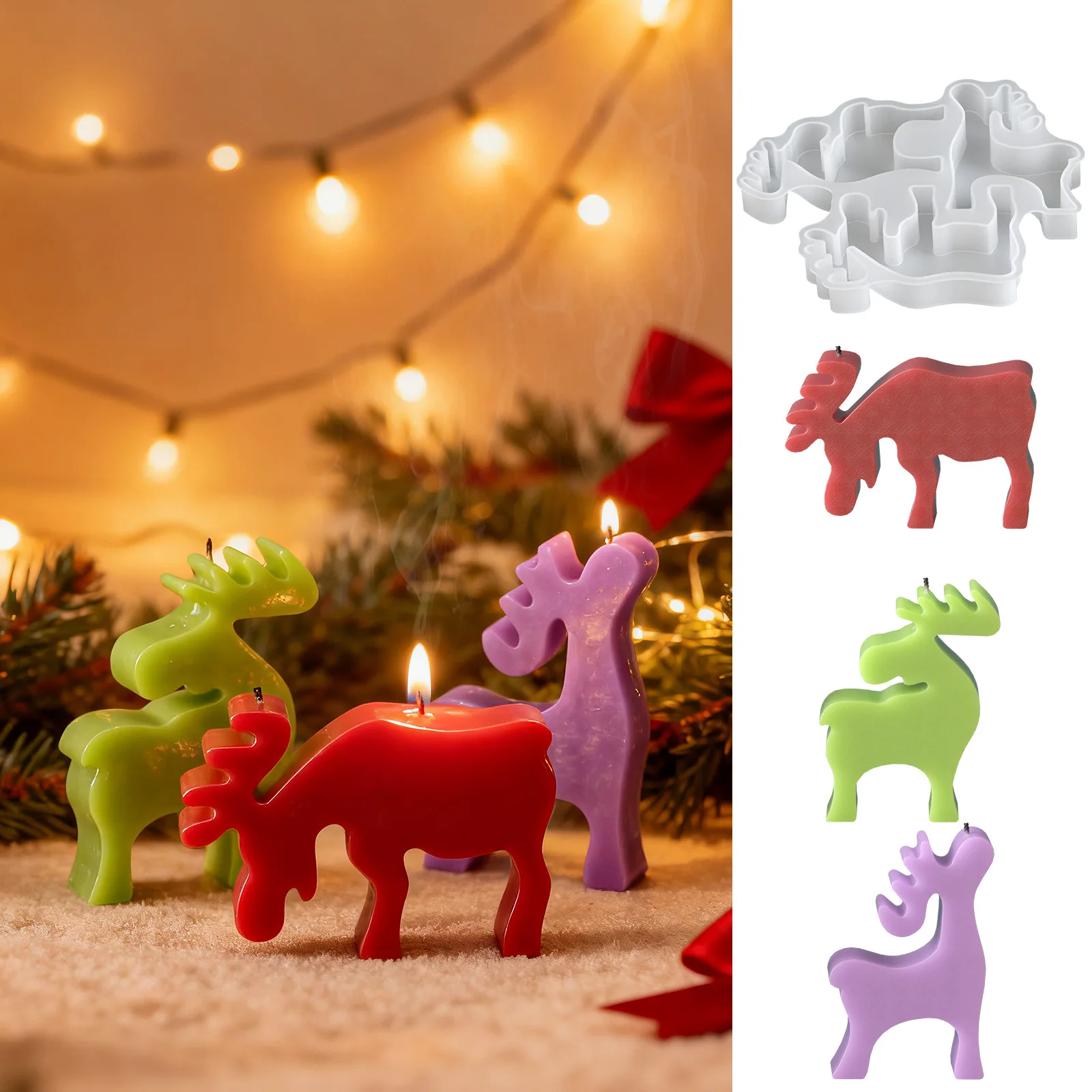 3-Loch-Elch-Silikonform, kreative 3D-Elch, Beton, Gips, Ornament, Duftkerze, Harzform, DIY, handgefertigt, Weihnachtsgeschenke