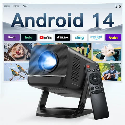 LYNCast Short Throw Projector with Android 14.0 & WiFi 6, 4K Support, Wireless Screen Mirroring X1, Perfect for TV Series, Movies, Gaming, Anime, Sports, K-Dramas, Concerts
