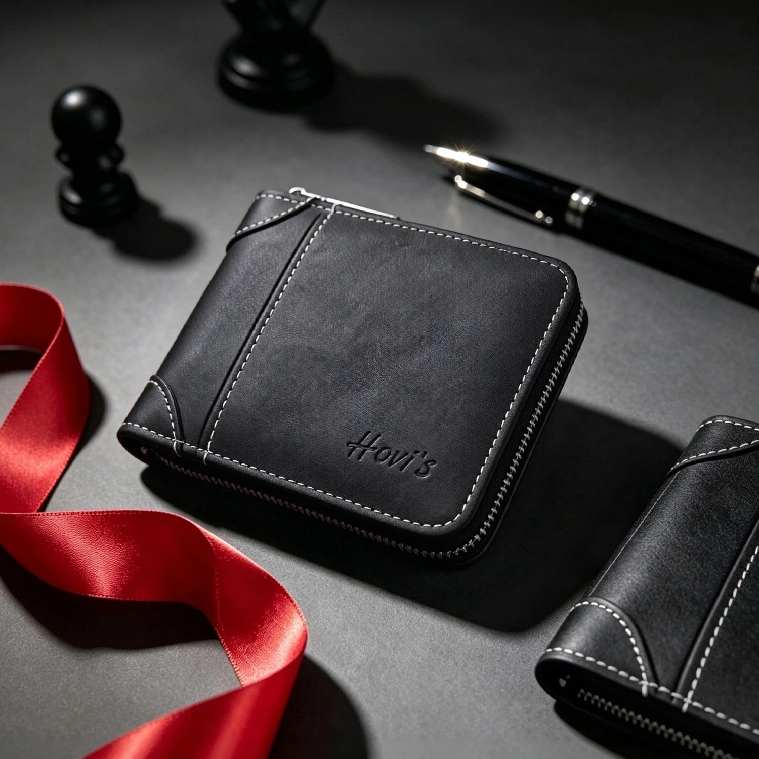 Men's PU Leather Zip Around Bifold Short Wallet, Coin Pocket, 2 ID Windows, Card Slots and Cash Compartments
