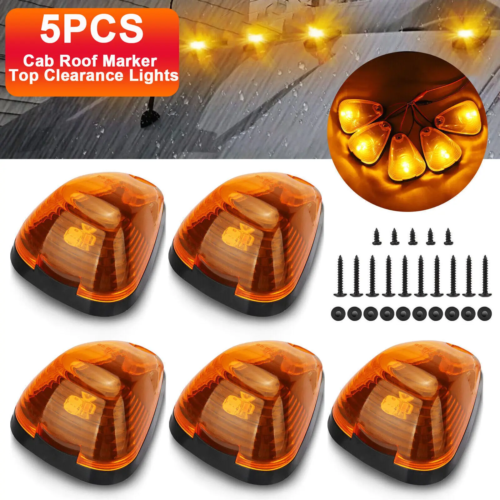 

Winetis 5X For 1999-2016 Ford F250 F350 F450 Super Duty Truck Pickup Amber LED Cab Roof Marker Clearance Running Lights Kit