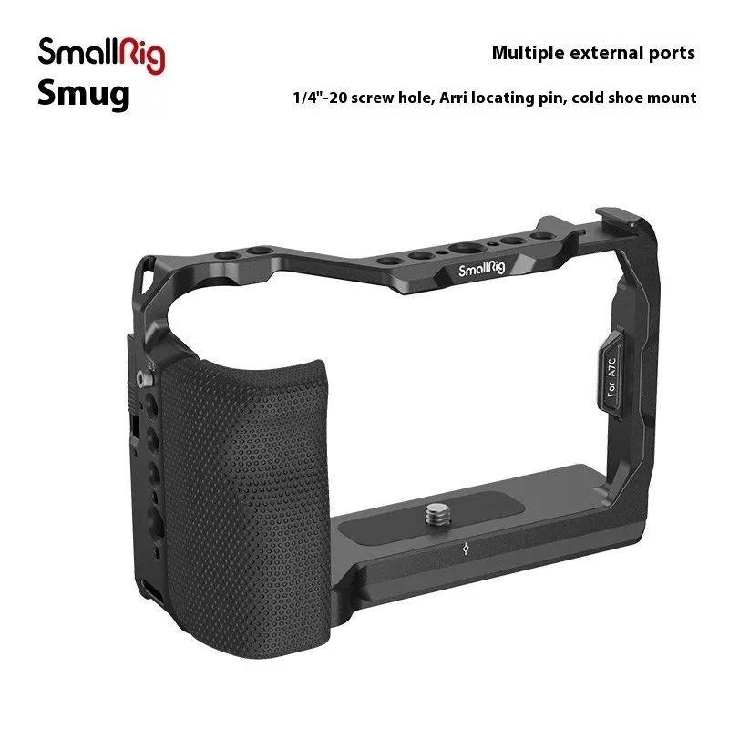 قفص كاميرا صغير الحجم مع مقبض جانبي من السيليكون لهاتف Sony A7C مع فتحات تحديد موقع لوحة ARRI سريعة الإصدار Arca والحذاء البارد
