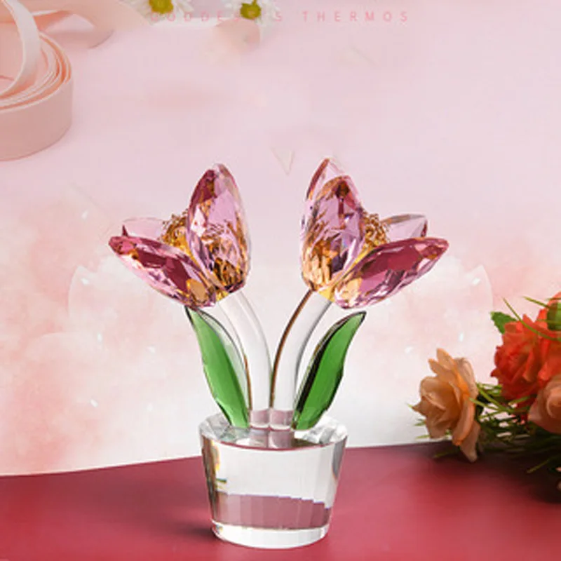 

Creative Art Artificial Crystal Tulip Ornaments Home Decoration Accessories Gifts Crystal Crafts Desk Decoration Gift