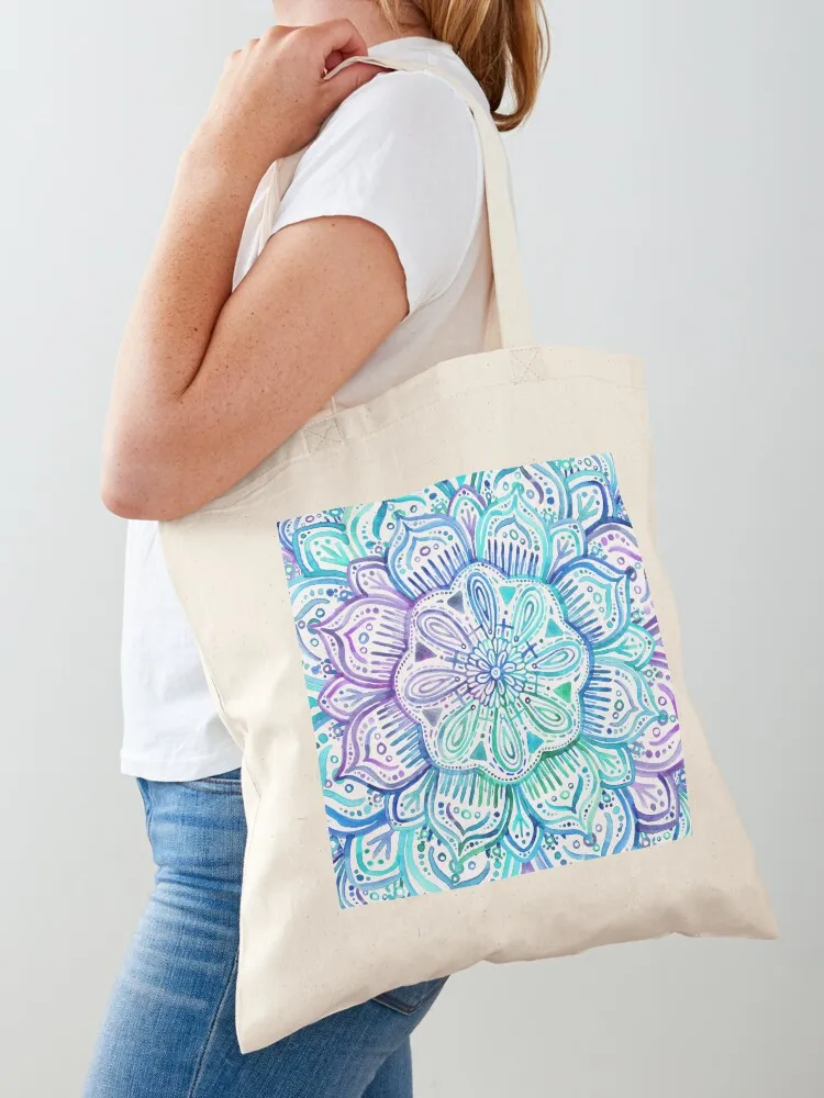

Iridescent Aqua and Purple Watercolor Mandala Tote Bag reusable shopping bag bags luxury women cloth bag woman Lady bags