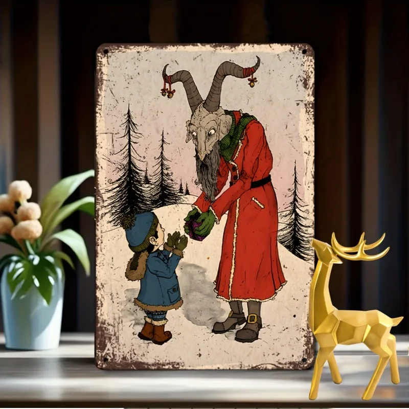 Vintage Yule Goat Metal Aluminum Sign with Humorous Art Poster, Wall Hanging Multipurpose Yard Sign for Holiday, Garden Decor