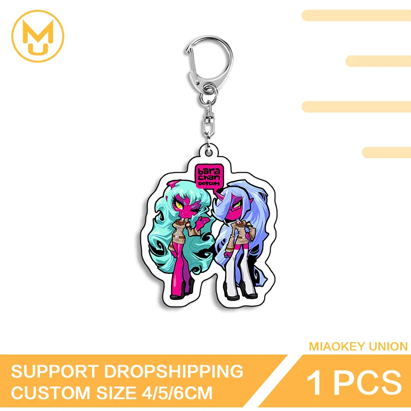 Naughty Demon Sisters Trendy Eye Catching Double Sided Acrylic Keyring Unique Fancy Versatile Waterproof Bag Charm Accessory