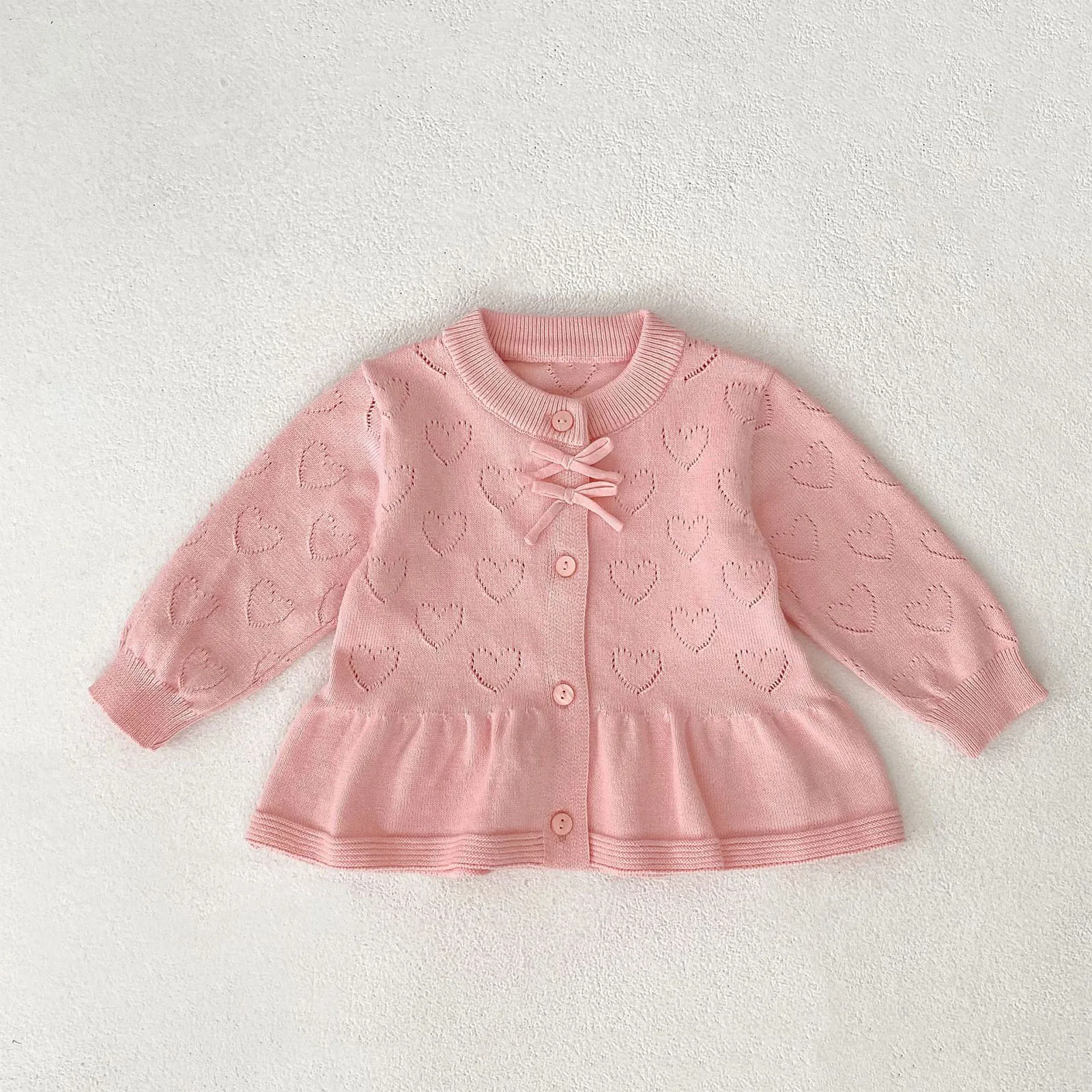 

Toddler Baby Girls Spring Autumn Knitted Sweater Cardigan Casual Long Sleeve Heart Pattern Bowknots Coat Tops Children Clothing