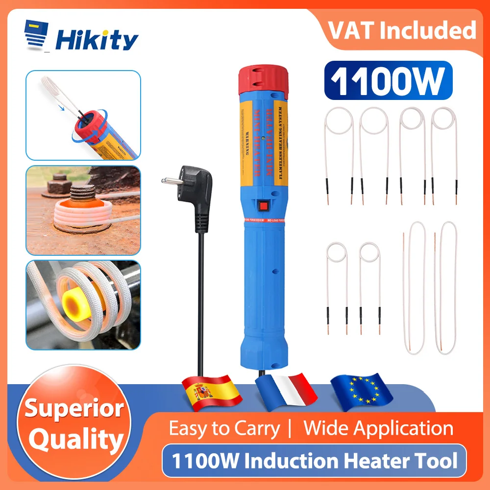 Hikity 1100W Indukcyjny Podgrzewacz Narzędziowy z 8 Grzałkami Indukcyjnymi Zestaw do Indukcyjnego Podgrzewania Magnetycznego Ręczny Podgrzewacz do Usuwania Śrub Zardzewiałych