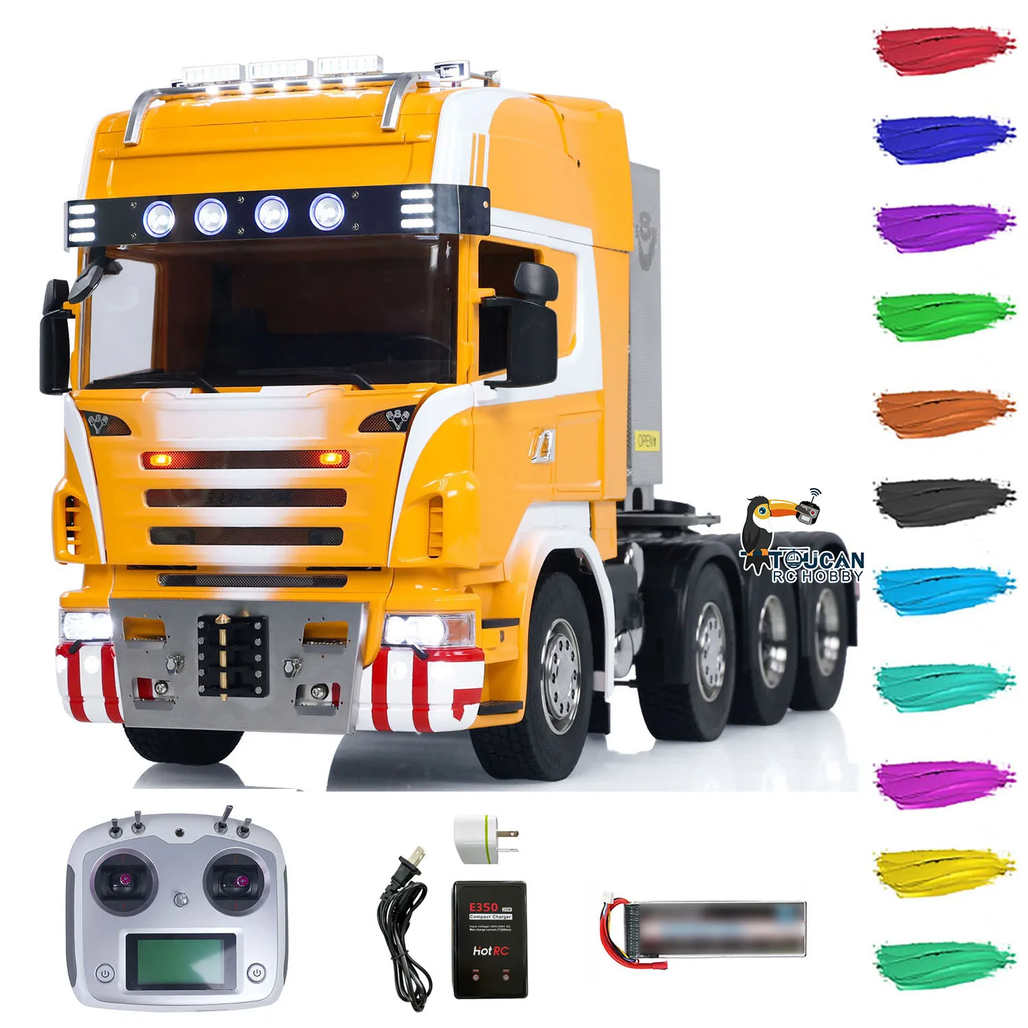 Toy 1/14 8x8 R620 RC Tractor Truck Metal 3-speed Gearbox Controlled Ready to Run DIY Painted Finished Car Light Sound Vehicle