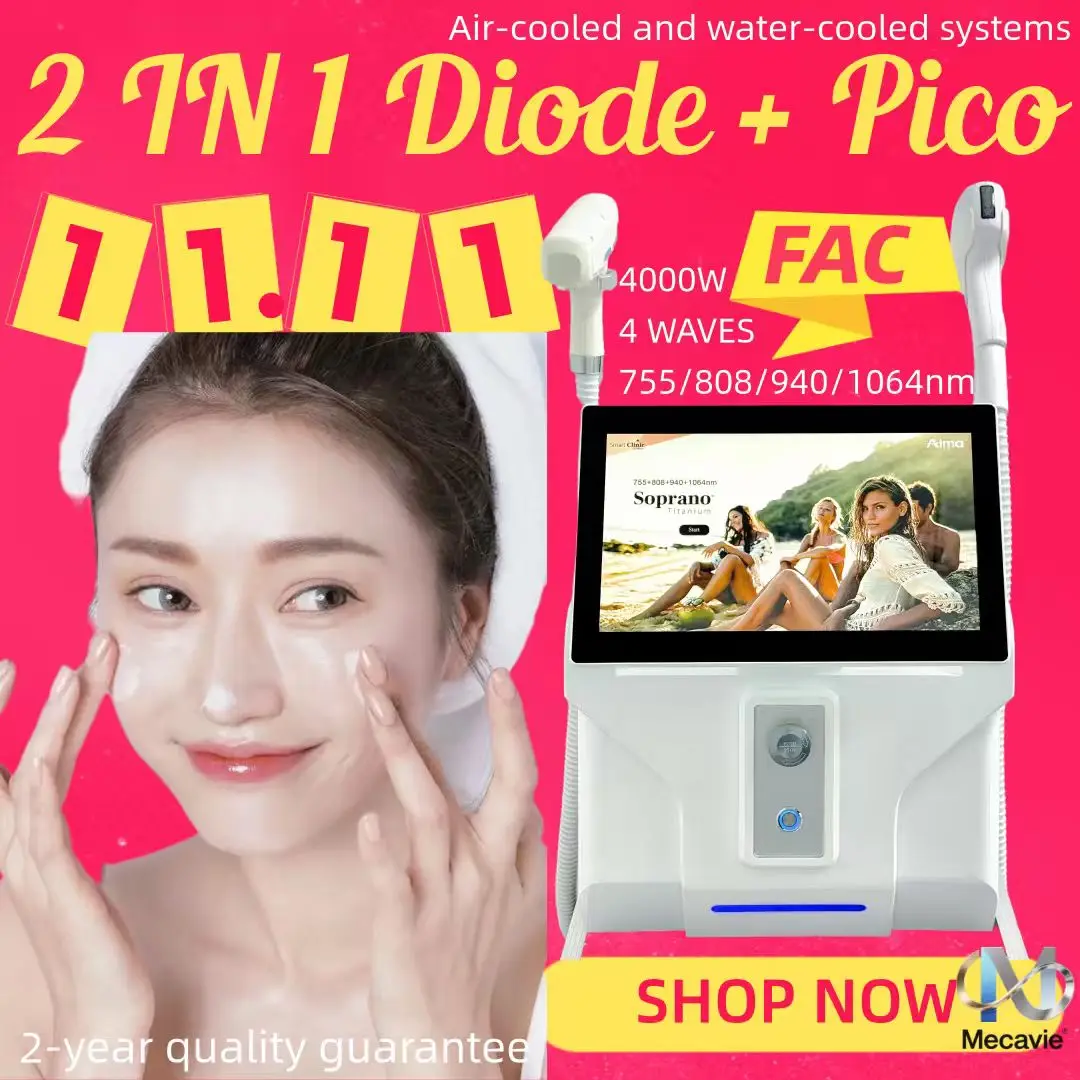 

Лазерный аппарат 2026 4-волновой ND:YAG Pico Q-Switched для безболезненного удаления волос 2-в-1, 4000 Вт, диодный 808 нм, для ухода за кожей