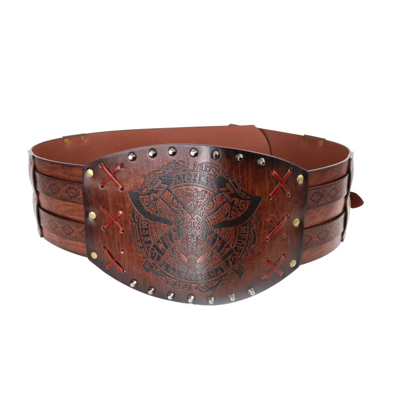 Vikings Belt Wide PU Leather Medieval Larp Costume Men Women SCA Waist Armor Corset Heavy Belt Celtic Halloween Emboss Adult