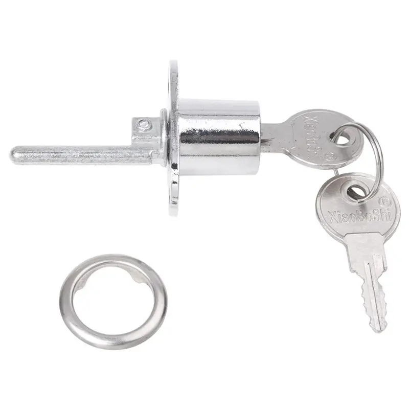 ABRW-3X 19Mm Cylinder Head Diameter Silver Tone Metal Drawer Plunger Lock With 2 Keys