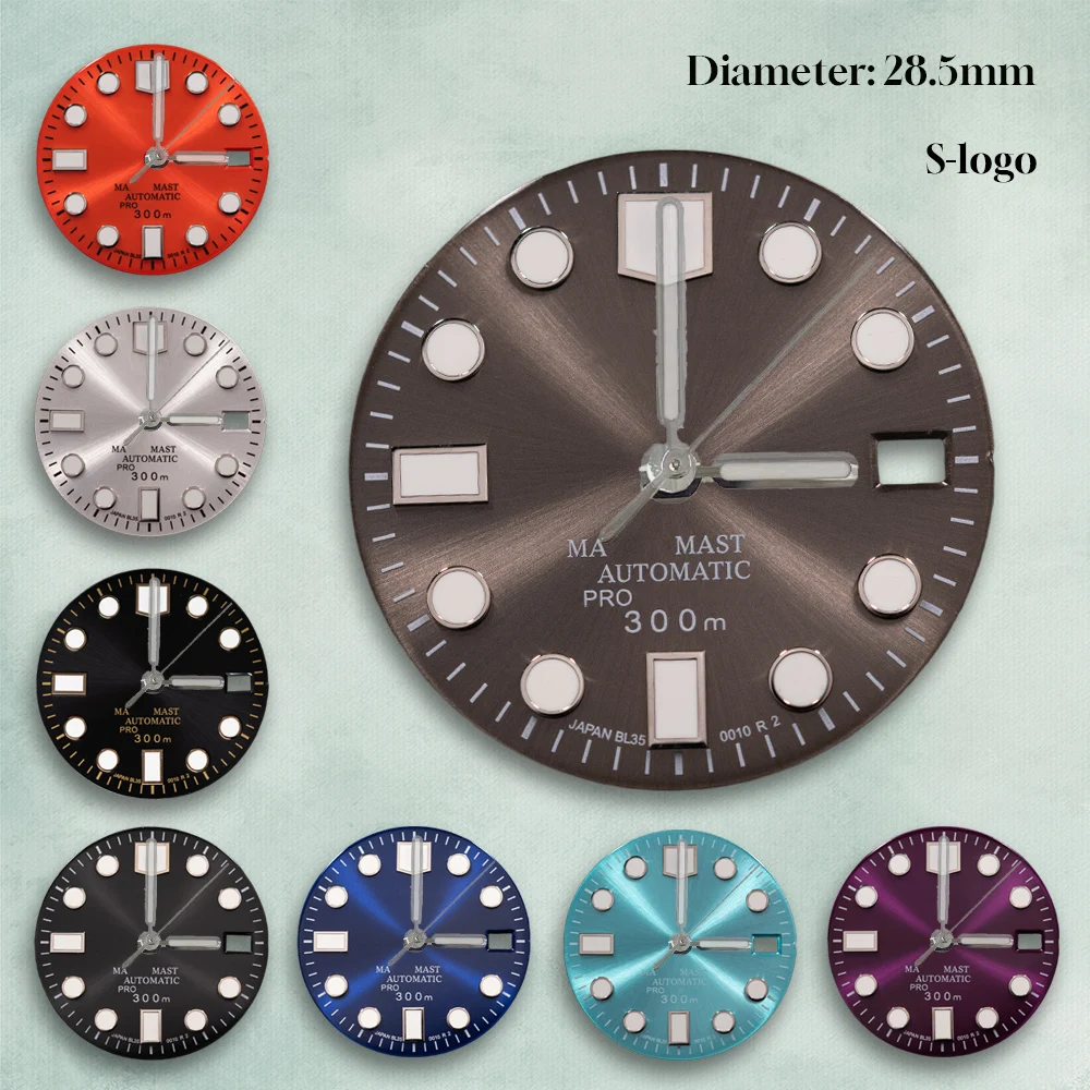 

Premium Enamel Sunray SUB Dial 28.5mm for NH35/NH36 | Men's Watch, Green Luminous, S Logo | Watch Modification Accessories