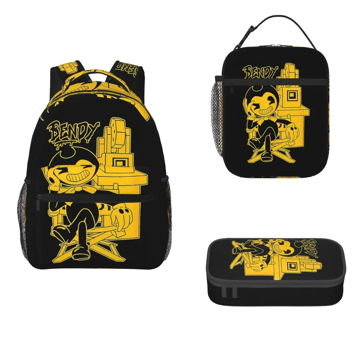 

Bendy-Ink-Machine Backpacks Boys Girls Bookbag Children School Bags Cartoon Kids Rucksack Lunch Bag Pen Bag Three-Piece Set