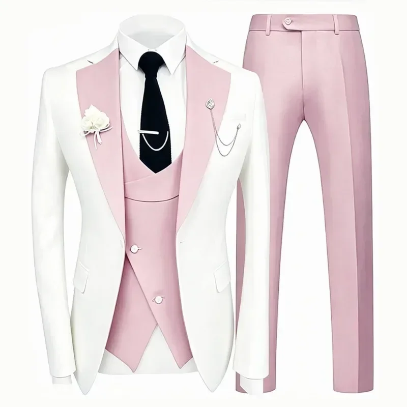 Formeller Herrenanzug 3-teiliges Set Bräutigam Hochzeits-Smoking Slim Fit Jacke Weste Hose Formelle Partykleidung Maßgeschneiderte Kleidung Herrenanzüge – Detail 3