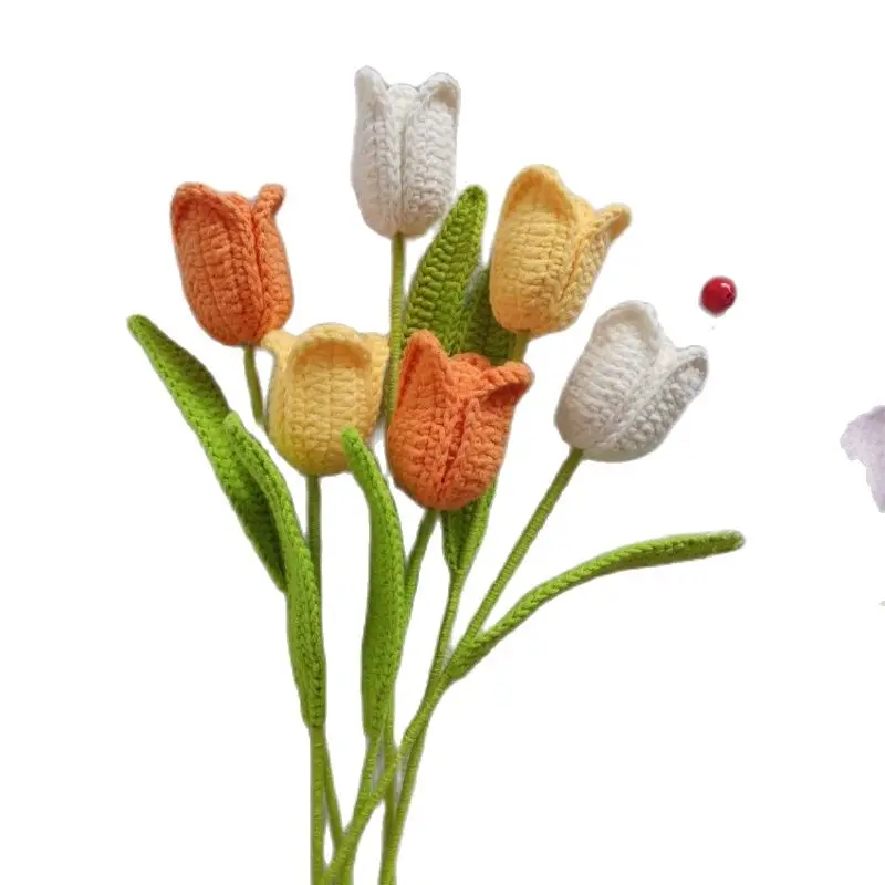 

5 PCS Woolen Knitting Tulips Flower Wedding Bouquet Flower DIY Handmade Artificial Flower Bouquet Eternal Artificial Flower Gift