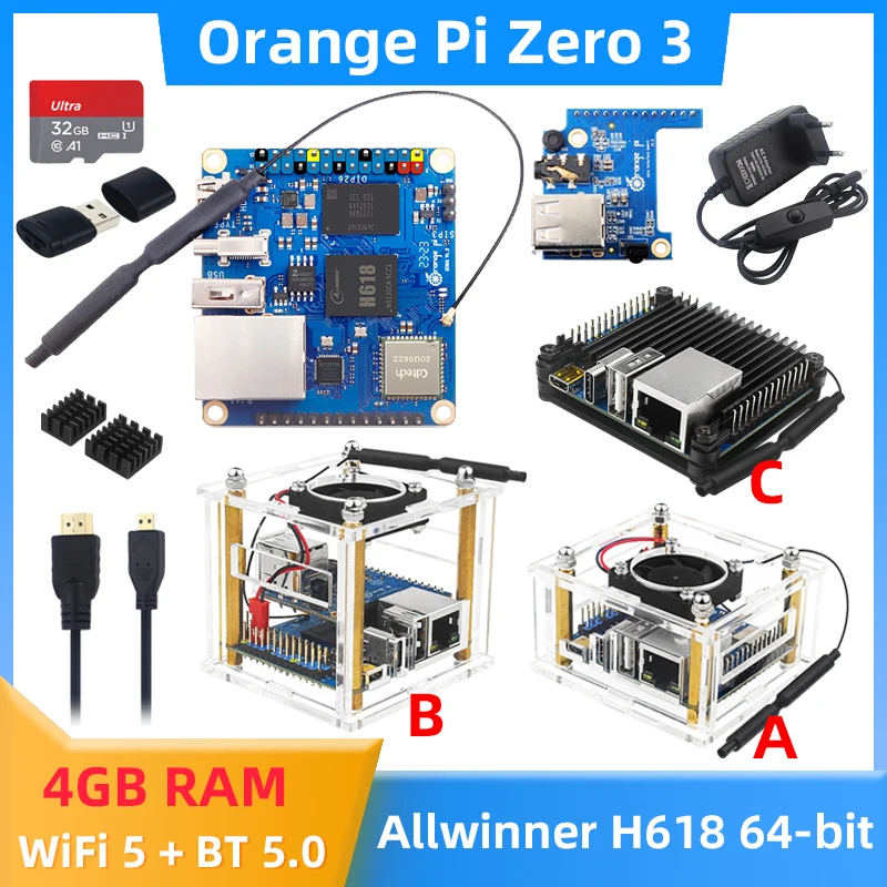 

Orange Pi Zero 3 4 ГБ ОЗУ Allwinner H618 64-Bit WiFi 5 + BT5.0 LPDDR4 16 МБ SPI Flash Gigabit Ethernet Android 12 TV Ubuntu 22 OS