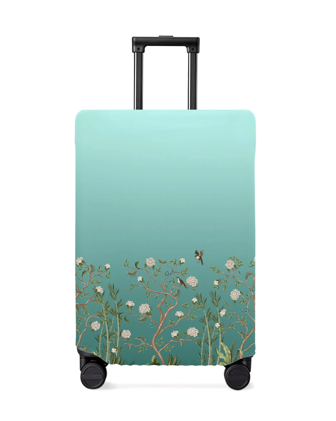 

Teal Gradient Flower Plant Bamboo Bird Luggage Cover Stretch Baggage Protector Dust Cover for 18-32 Inch Travel Suitcase Case