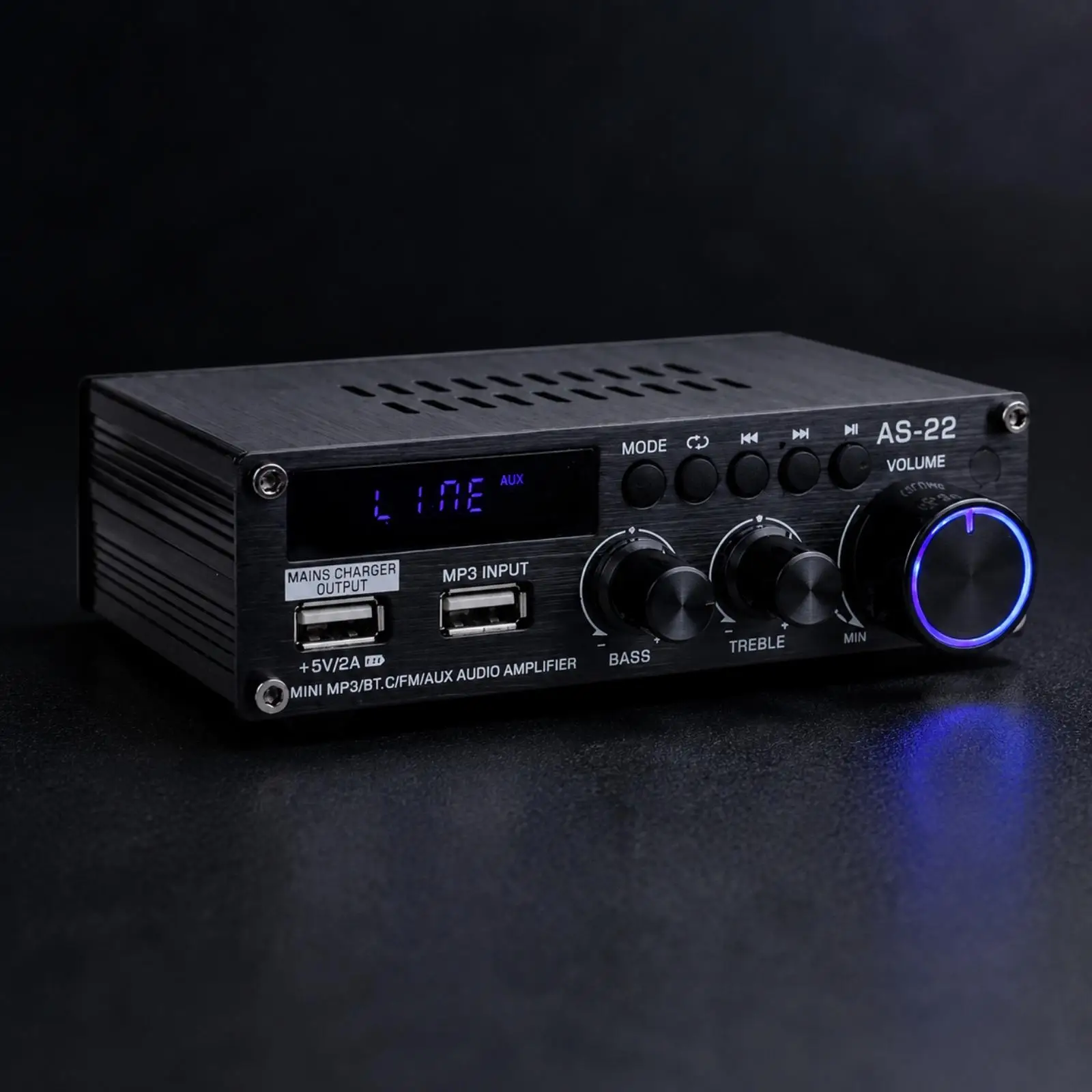 Aluminum Alloy Car Sound Amplifier 60W RMS Stereo with Digital Display and Volume Control for Home Theater Use