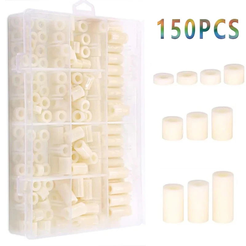 150pcs Nylon Round Standoff Screw Spacer Nut Assortment Kit ABS Plastic Hollow Standoff Washer PCB Board Spacer M6 Screws