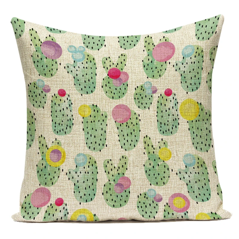 Polyester Tropical Green Plant Cactus Pillow Cushion Cover for Sofa Bed Car Home Decoration Pillow Cover Square Pillowcase