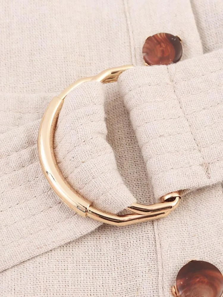 2025 ผู้หญิงฤดูร้อนมินิเสื้อแฟชั่น V คอเข็มขัดแขนยาวหญิง Elegant Street ผ้าลินินชุดเสื้อผ้า