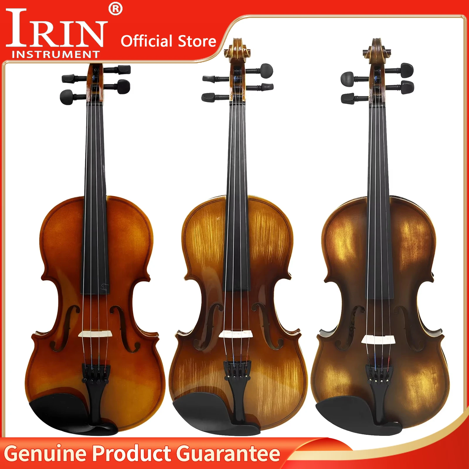 

IRIN Violin 4/4 Fiddle AV-207 Solid Wood Acoustic Violin String Instrument with Bow Case Accessories For Beginner Students