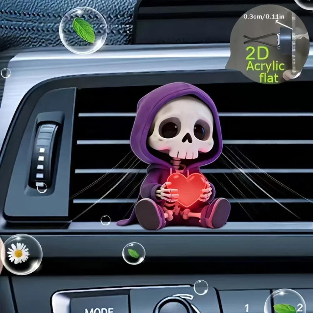 2D Flat Acrylic Halloween Skeleton Embracing Red Heart Car Aroma Diffuser Stone Car Air Outlet Decoration Car Interior Accessory