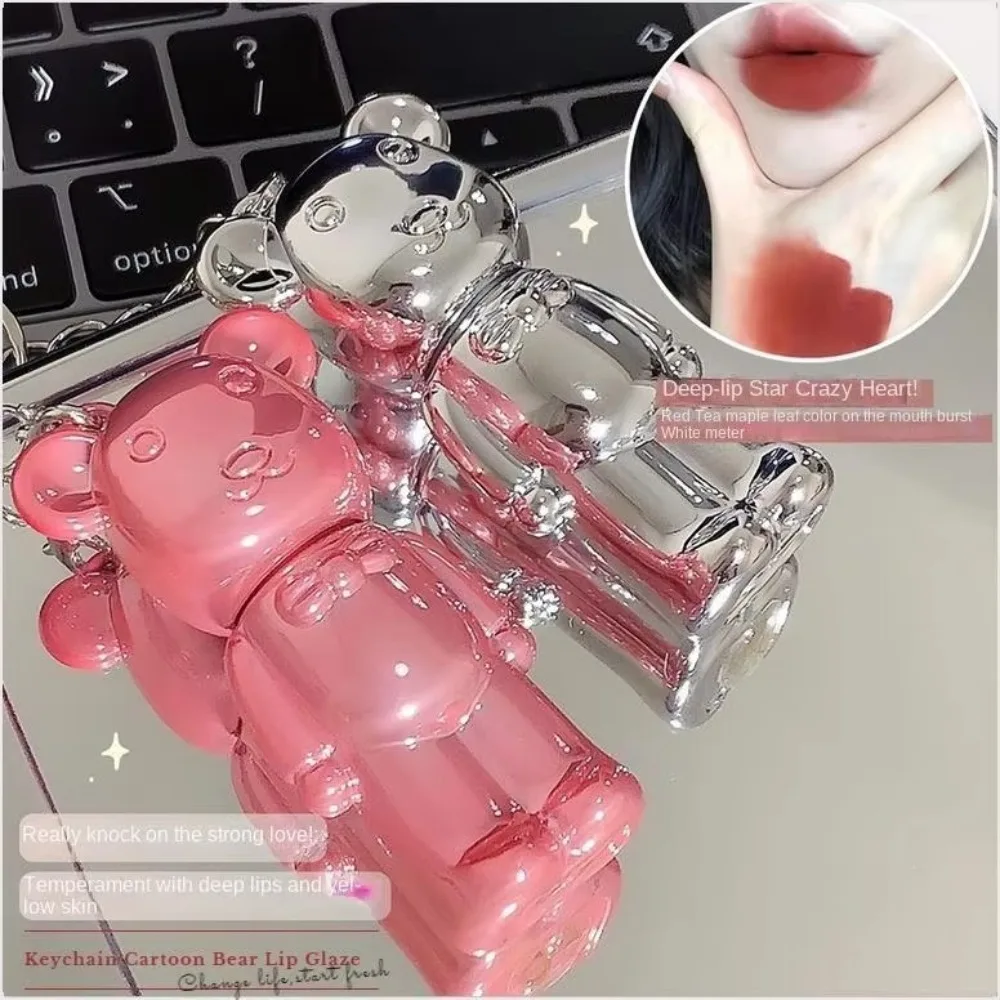 لطيف المفاتيح قلادة الدب الشفاه الصقيل ضبابي المخملية ترطيب ماتي أحمر الشفاه طويلة الأمد ماكياج الشفاه