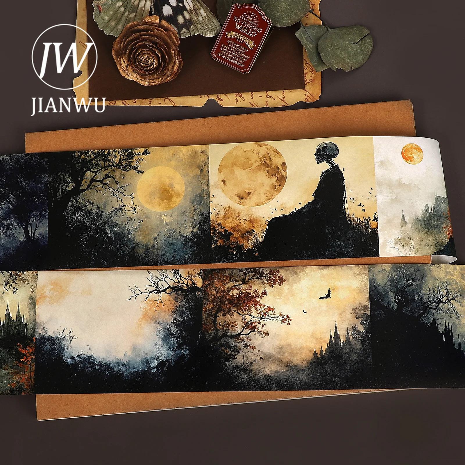 JIANWU 80mm*204cm Vintage Dark Gothic Castle Landscape Material Collage Scrapbooking Washi Tape Creative DIY Journal Stationery