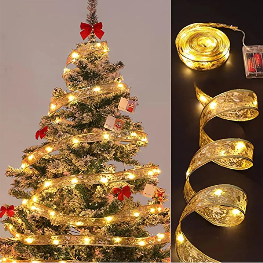 Christmas Decoration Ribbon Fairy Lights Christmas Tree Ornament Christmas String Lights Navida Natal New Year Decoration 2023