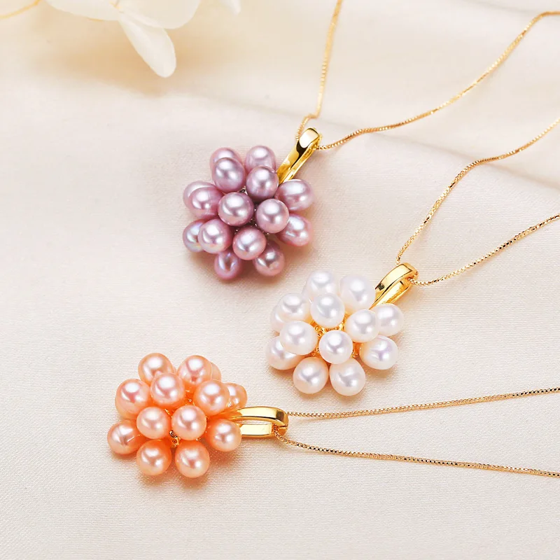 

5-6mm Rice Shape Freshwater Flower Pearl Pendant Necklaces for Women Handmake Pearl Necklaces Jewelry Gift 2026 New Arrivals