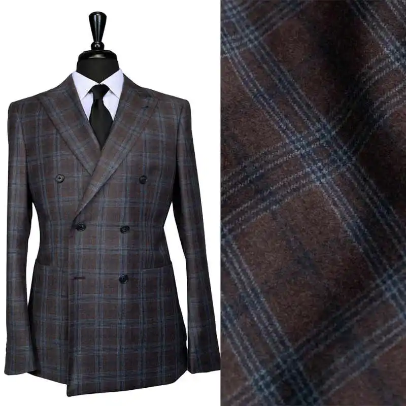 

Casual Men Suit Double Breasted Check Short Man Tailcoat Peaked Lapel Long Sleeve Business Blazers Overcoat Customized