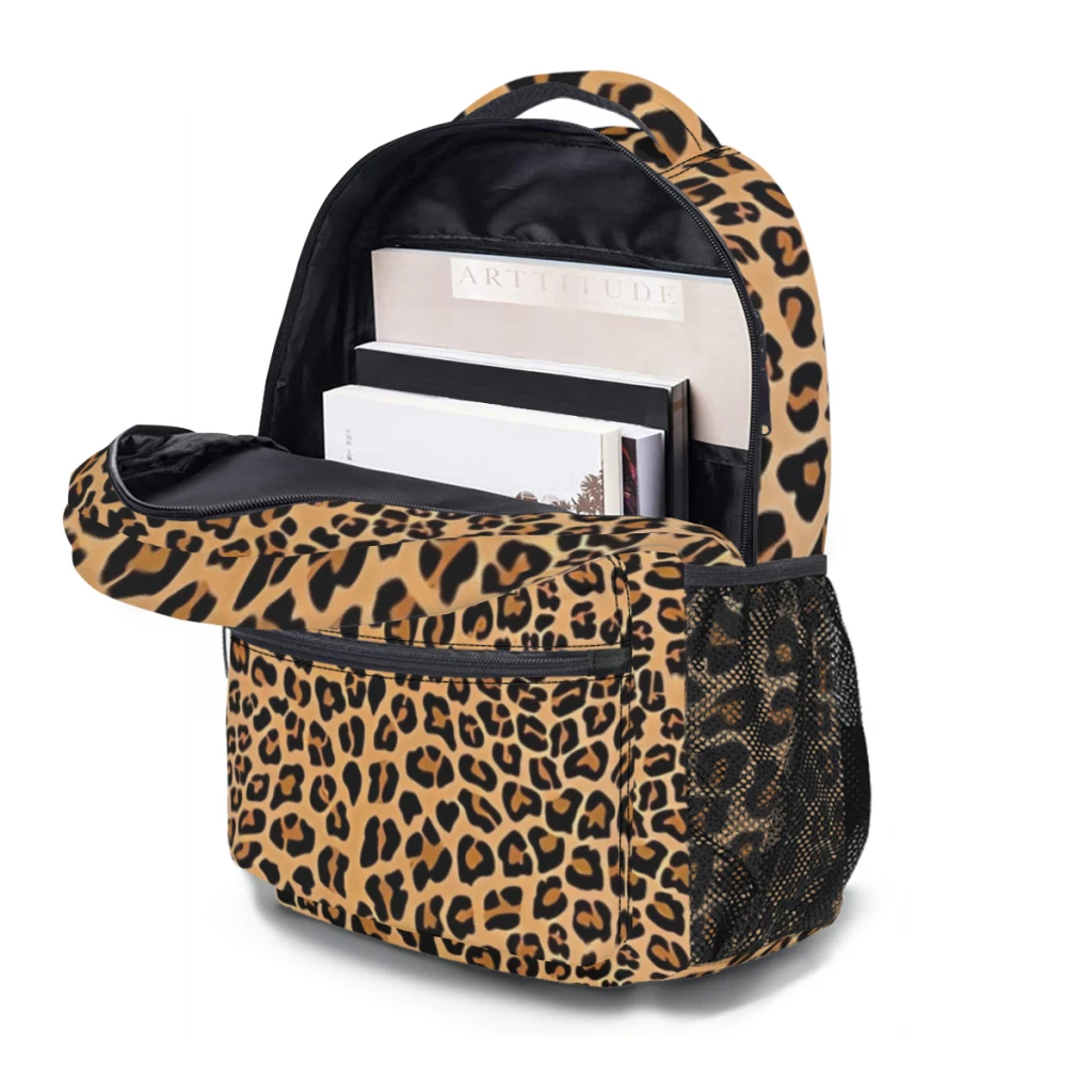 Nova moda leopardo impressão mochila saco grande capacidade na moda saco de livro multi-bolsos ajustável 17 polegada