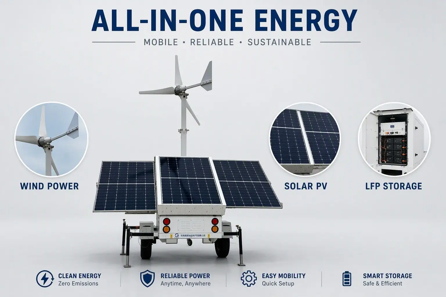 Mobile Wind Solar Hybrid Power Station Trailer Towable Off Grid Generator For Emergency Base Station Field Camp GW Mobile 1210