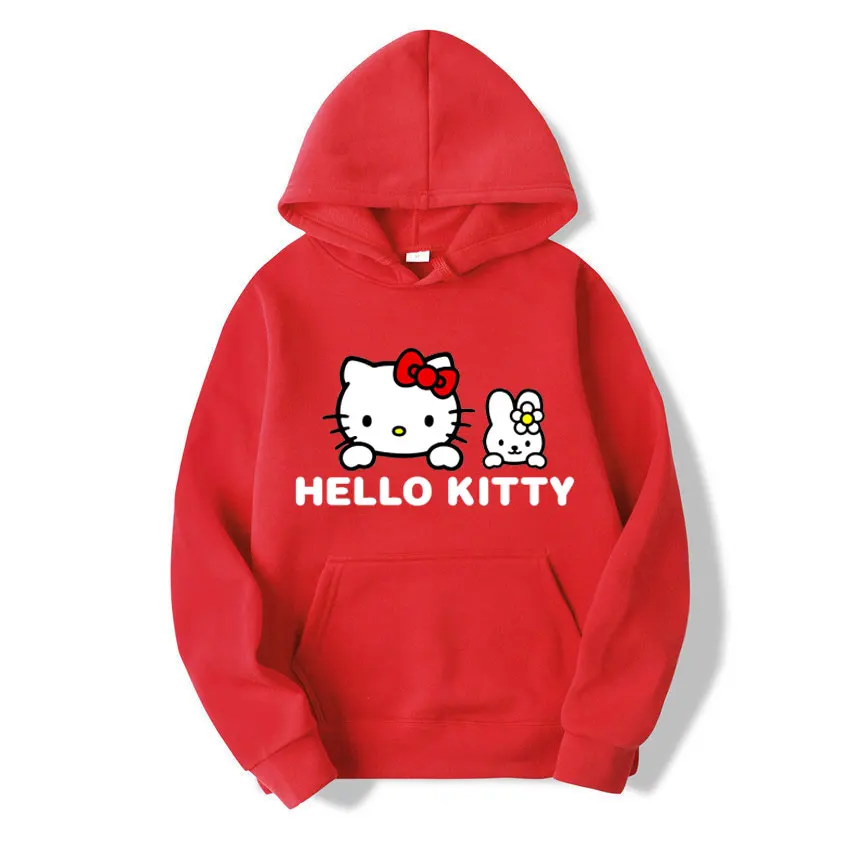 Hello Kitty Cartoon Anime Women Pullover Tops Spring Autumn Men Hoodie 2024 New Fashion Sports Couple Sweatshirt Clothes