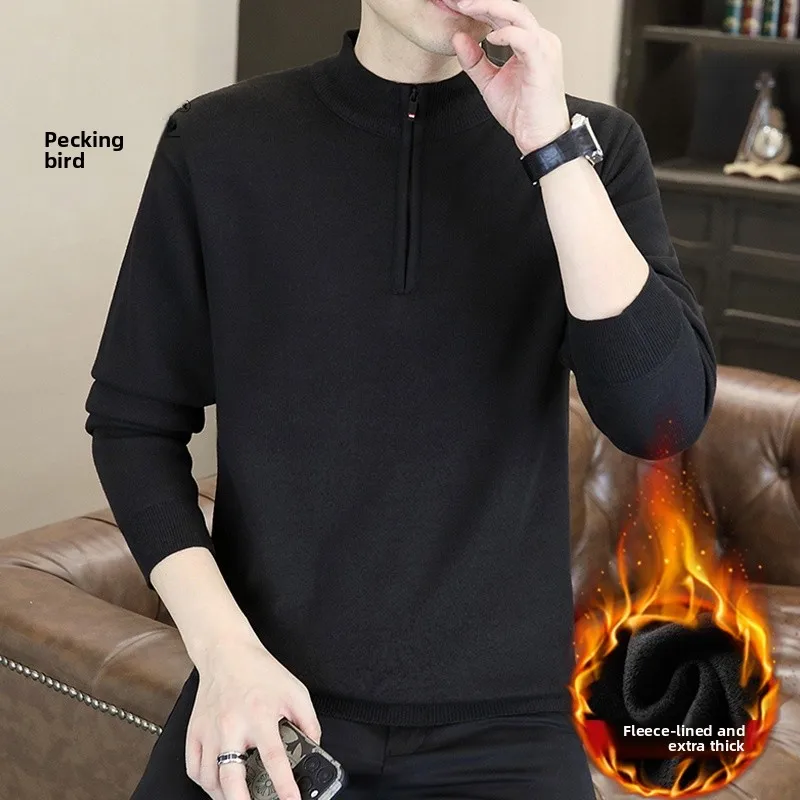 

Thiened Zipper Knitted Sweater f High Collar Men's Base irt Trendy Autumn Winter New Arrival Casual Sle Polyester Fiber
